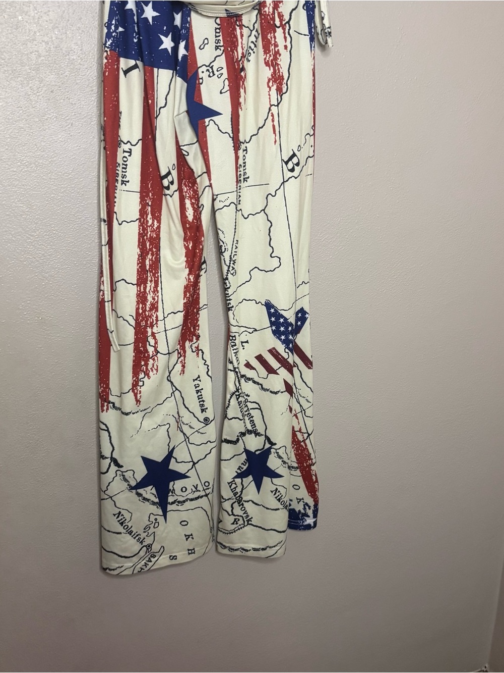 Y2K Patriotic American Flag Fold Over Flare Yoga Pants Western Rodeo Cowgirl Med - Picture 9 of 12